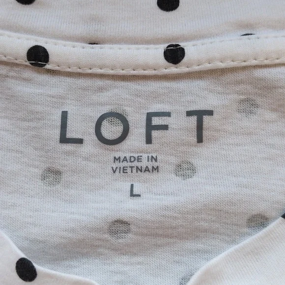 LOFT Black & White Polka Dot Long Sleeve Tee Size L - Picture 4 of 5